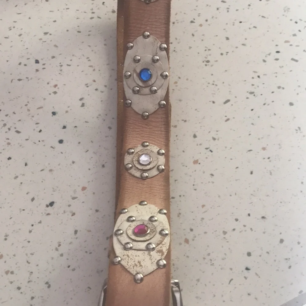 Linea Pelle Studded Leather Belt Y2K Western Boho Hippie Solid Brass